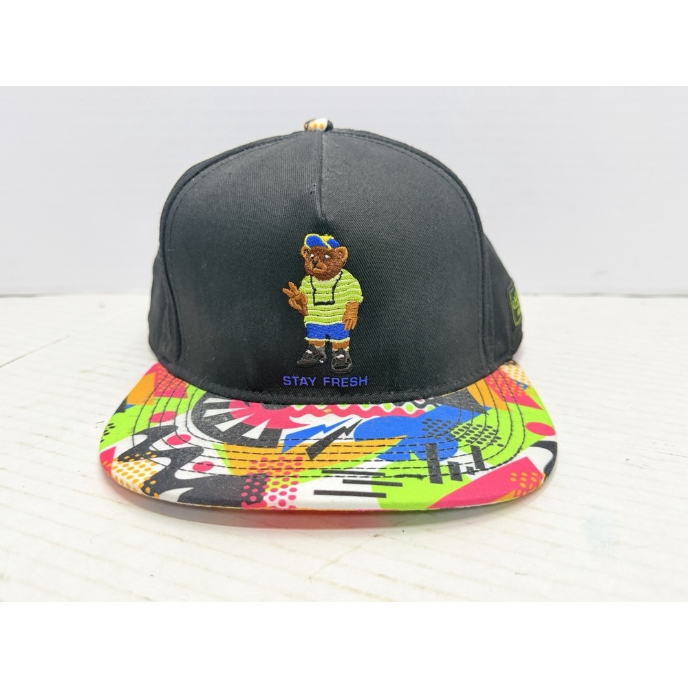 Cayler & Sons Stay Fresh Peace Bear Black Snapback Hat Colorful Brim OSFM